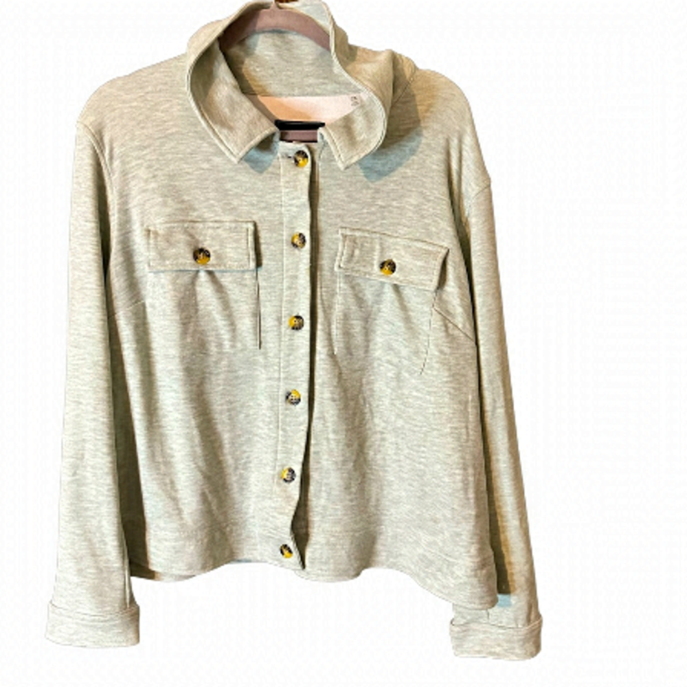 Bagatelle Womenโs Light Green Polyester Button Down Lightweight Shacket 2X